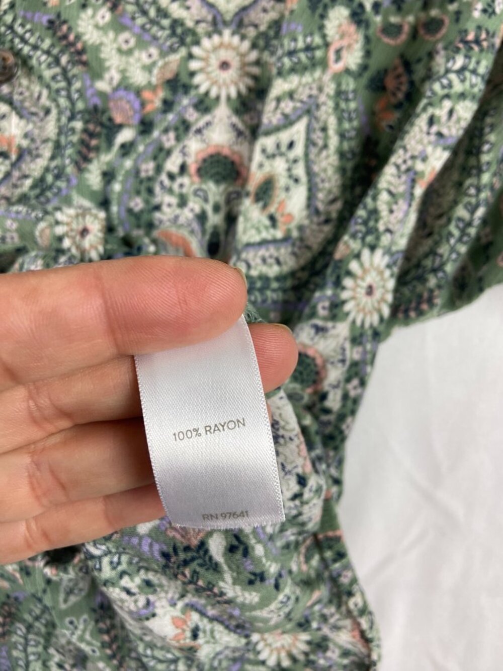 J. Jill Crinkled Button-Front Top | Floral Paisley | Size Medium | Sage Green | - Picture 10 of 10